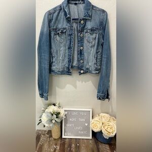 🦅🩵 Y2K Vintage American Eagle Cropped Distressed Denim Jacket 🩵🦅